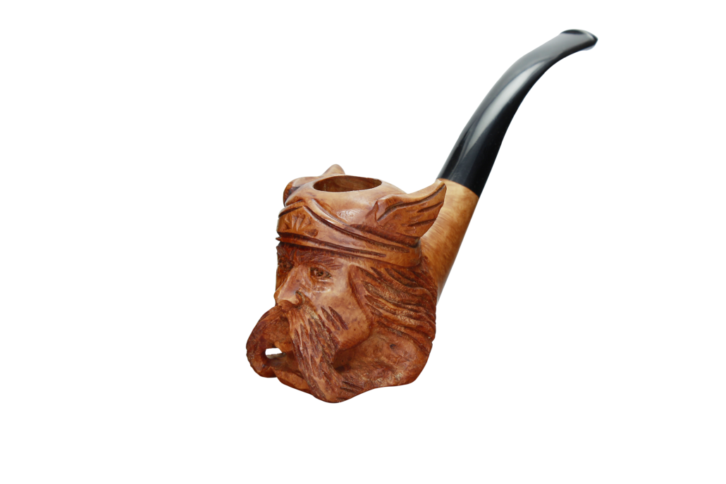 Pipe Sculptée Chef Gaulois en bruyère, forme courbe